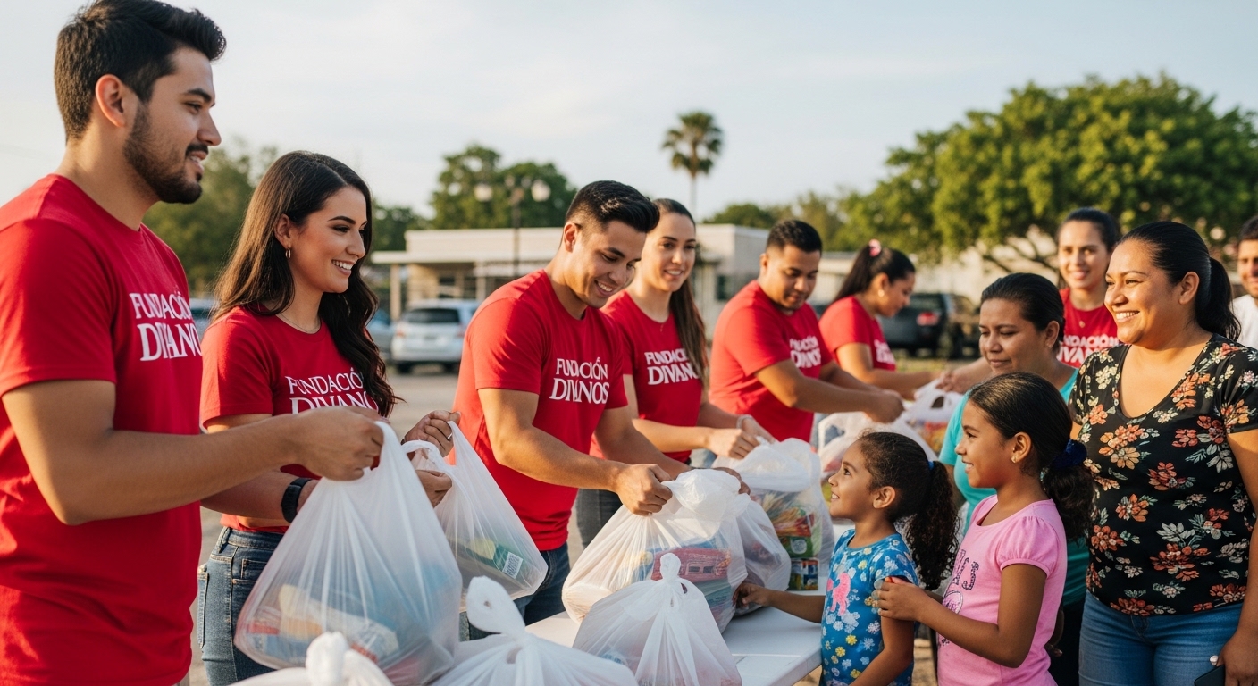 Voluntarios de Fundación Divanos distribuyendo alimentos a familias de la comunidad
