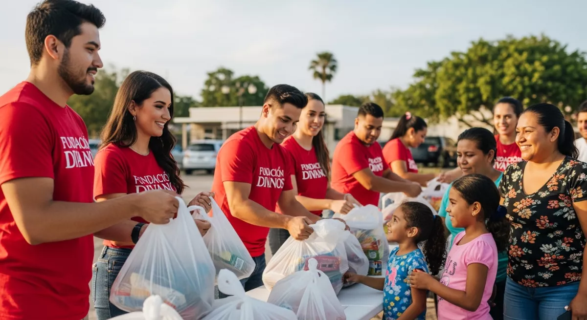 Voluntarios de Fundación Divanos distribuyendo alimentos a familias de la comunidad