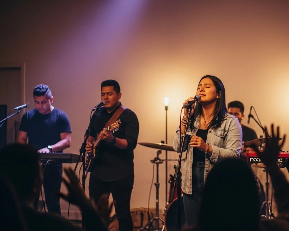 Momento de adoración y música en comunidad